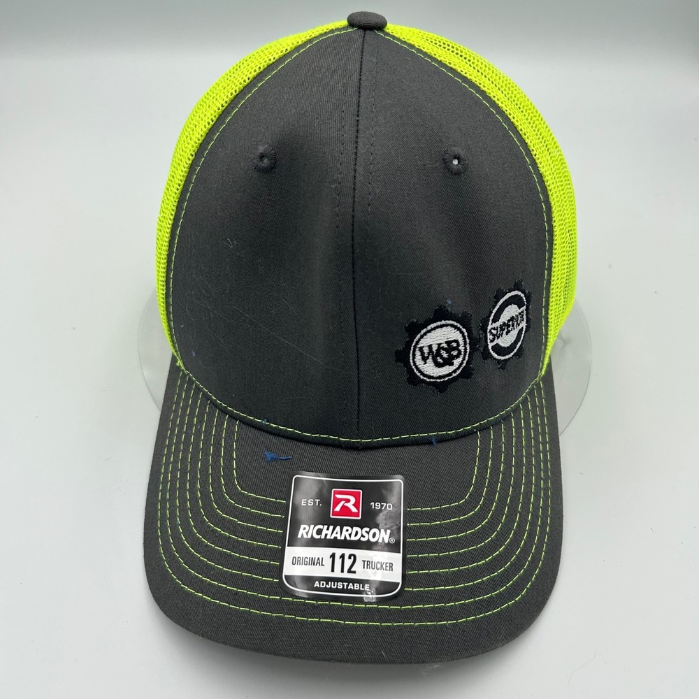 Richardson 112 Trucker Hat Charcoal Gray Neon Yellow Mesh Snapback Gear Logo